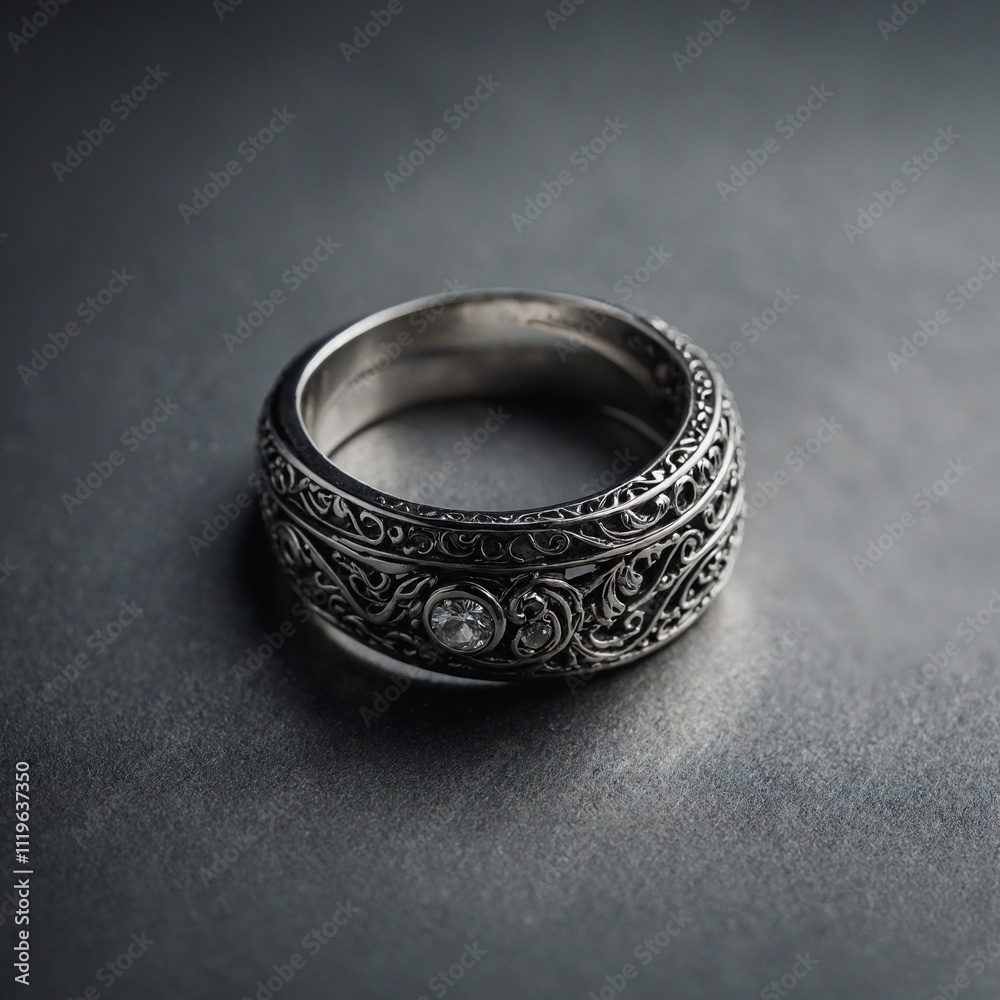 A subtle silver ring displayed against a monochromatic art background. A subtle silver ring displayed against a monochromatic art background.