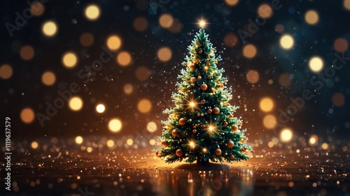 shining christmas tree with particles