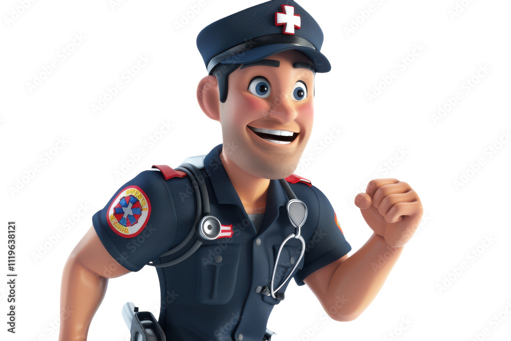 Detailed 3D Render of a Cartoon Paramedic Isolated on White Background for Creative Projects