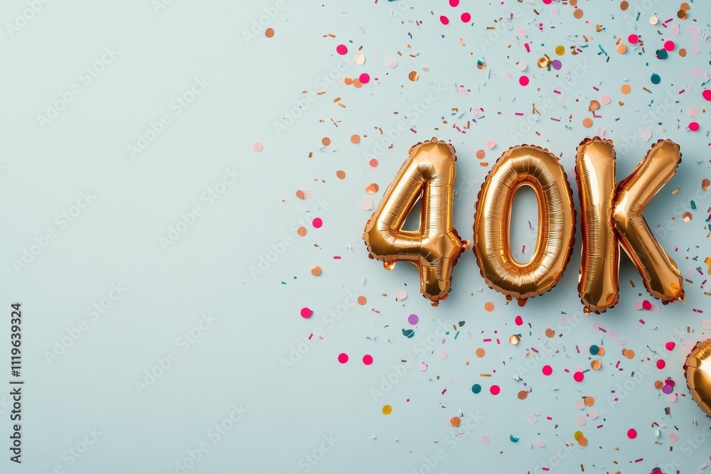 Celebration of reaching 440K followers in a festive atmosphere with confetti and balloons Celebration of reaching 440K followers in a festive atmosphere with confetti and balloons
