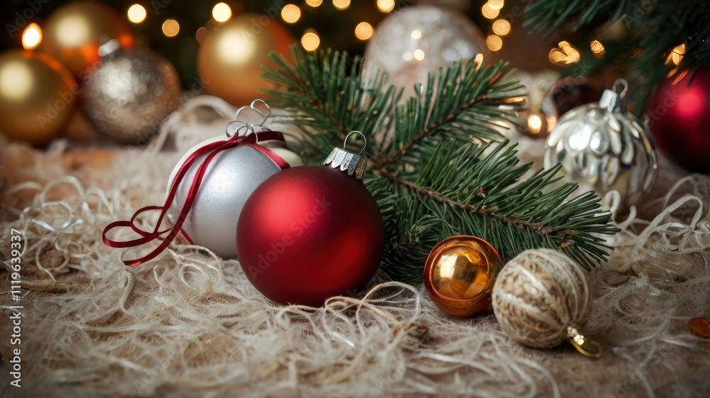 Chirstmas background with leaves and ornaments Chirstmas background with leaves and ornaments