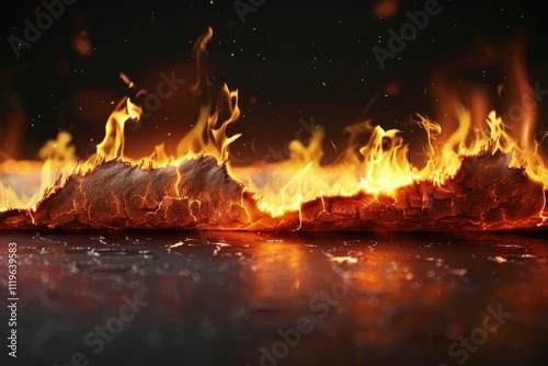 Flames engulf a textured surface  creating a fiery spectacle. background removed