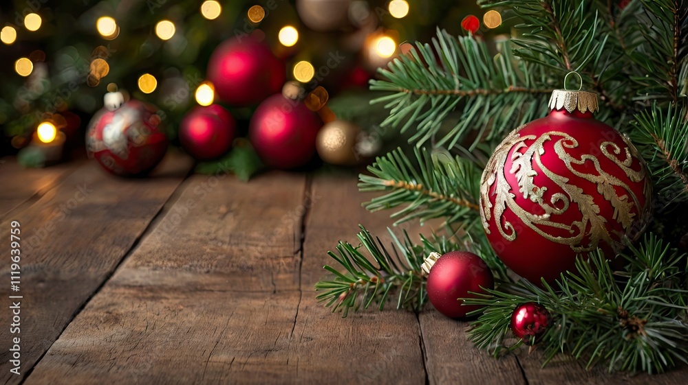 Chirstmas background with leaves and ornaments Chirstmas background with leaves and ornaments