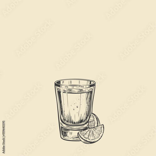Tequila Shot Hand Drawn. Summer Drink Vector Illustration.
