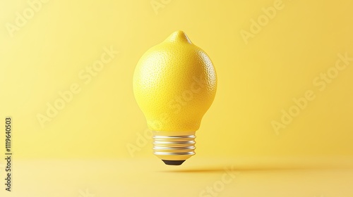 A lemon redesigned as a light bulb glows against a pastel yellow background. Creative and modern pop art minimal aesthetic with a bright twist.