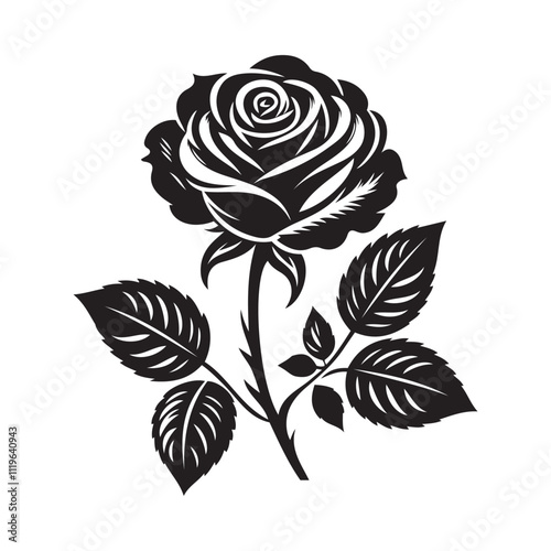 Elegant Black Rose Silhouette with Delicate Petals in Minimalist Design