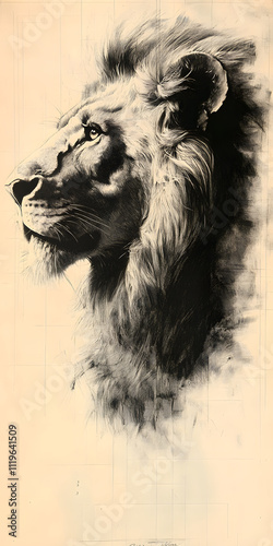 Realistic graphite pencil drawing of lion’s side profile, timeless art