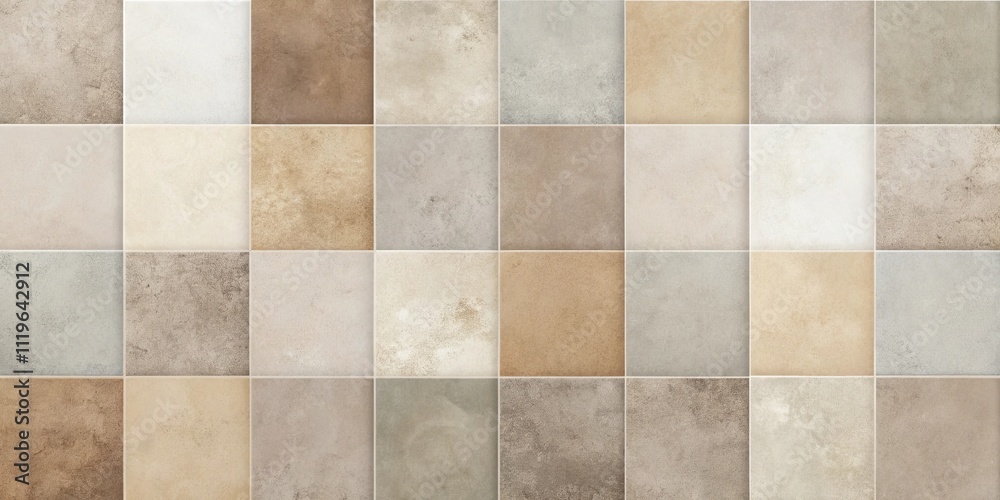 High-resolution image showing a collection of square tiles in various neutral earth tones, ideal for interior design and architectural projects High-resolution image showing a collection of square tiles in various neutral earth tones, ideal for interior design and architectural projects