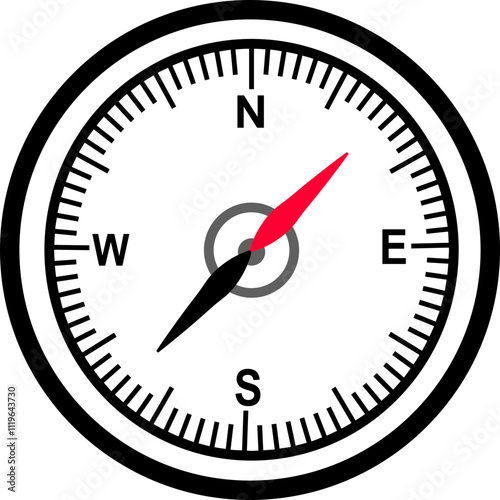 Monochrome navigational compass with cardinal direction of North, East, West, South. Geographical position, cartography and navigation. Nautical chart in flat style isolated on transparent background.