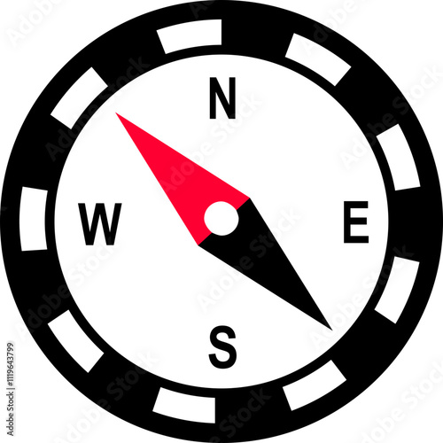 Monochrome navigational compass with cardinal direction of North, East, West, South. Geographical position, cartography and navigation. Nautical chart in flat style isolated on transparent background.
