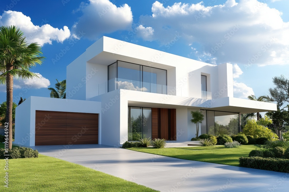 Modern luxury home exterior white cubic architecture Modern luxury home exterior white cubic architecture