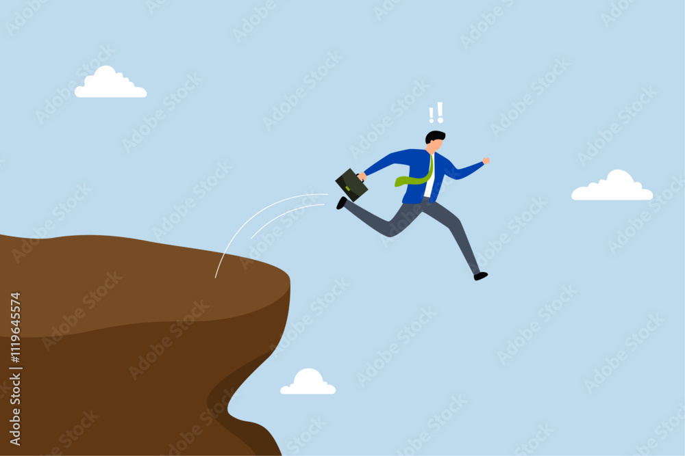 Business dumb, careless entrepreneur leaps from the cliff, ending his own life. Business dumb, careless entrepreneur leaps from the cliff, ending his own life.