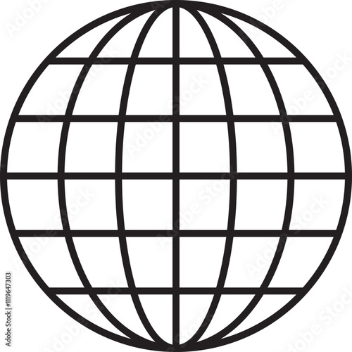 World globe icon. Earth globe sign. World globe grids in circle form. Linear striped spheres, earth latitude and longitude line grid. World planet earth icon - stock vector.