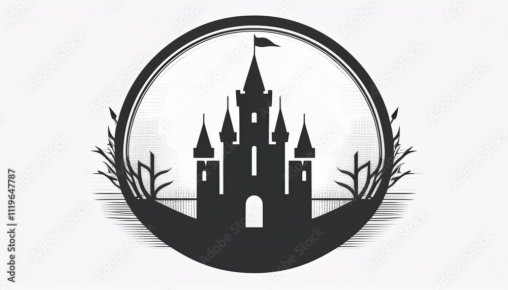 Obraz premium Castle cartoon symple style outline icon historical building 