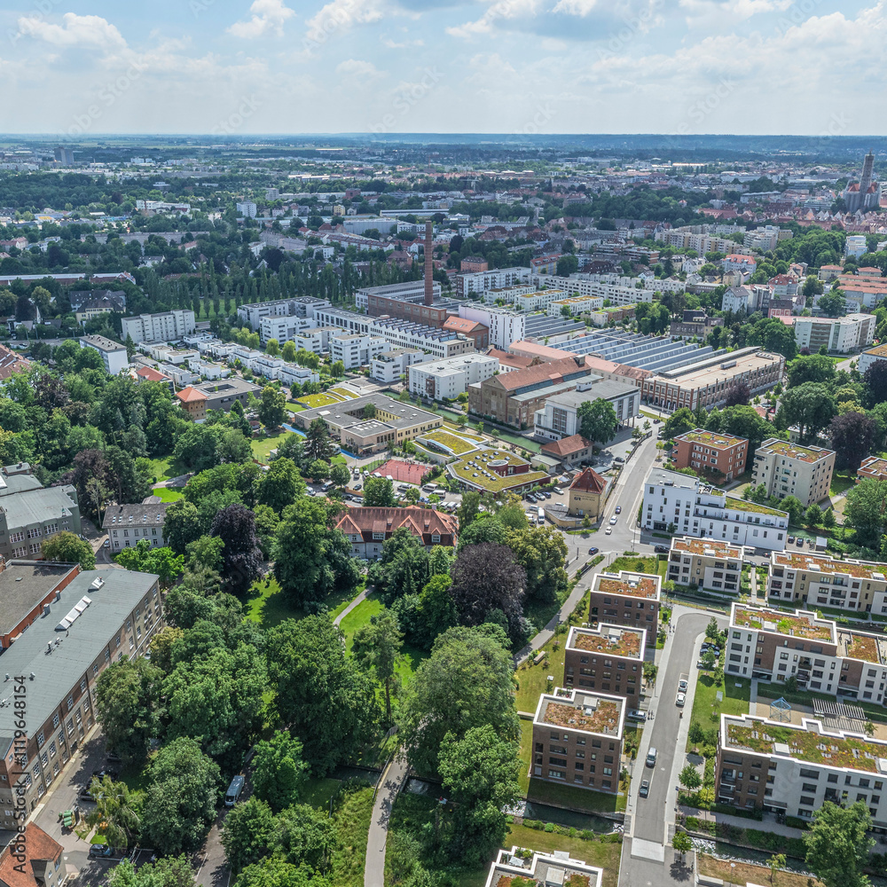 Augsburg im Luftbild, Blick ins neugestaltete Quartier Textilviertel Augsburg im Luftbild, Blick ins neugestaltete Quartier Textilviertel