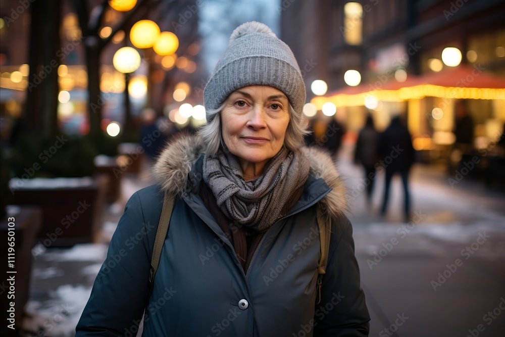 Portrait of a middle-aged woman in the city at night Portrait of a middle-aged woman in the city at night