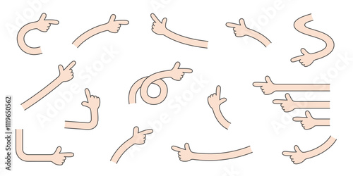 様々な方向を指差す手の指示棒のような矢印のベクターイラストセット