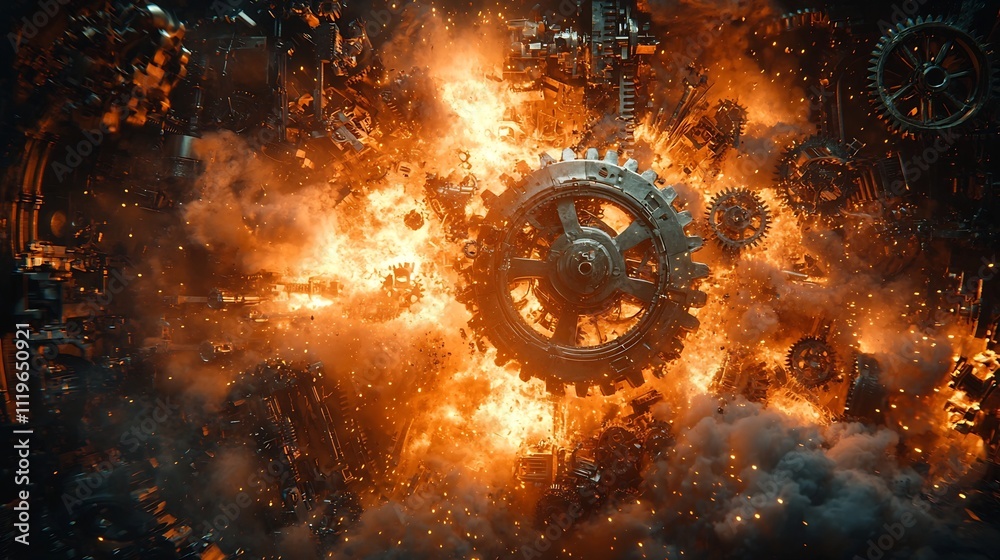 Explosive Clockwork Bomb Bursting into Intricate Mechanical Chaos Explosive Clockwork Bomb Bursting into Intricate Mechanical Chaos