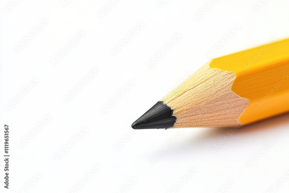 Yellow wooden pencil with sharp tip, isolated on white background, ideal for office and school stationery themes Yellow wooden pencil with sharp tip, isolated on white background, ideal for office and school stationery themes