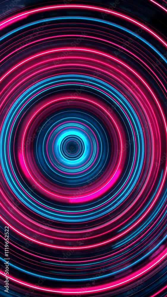Neon lights forming concentric circles rotating Neon lights forming concentric circles rotating