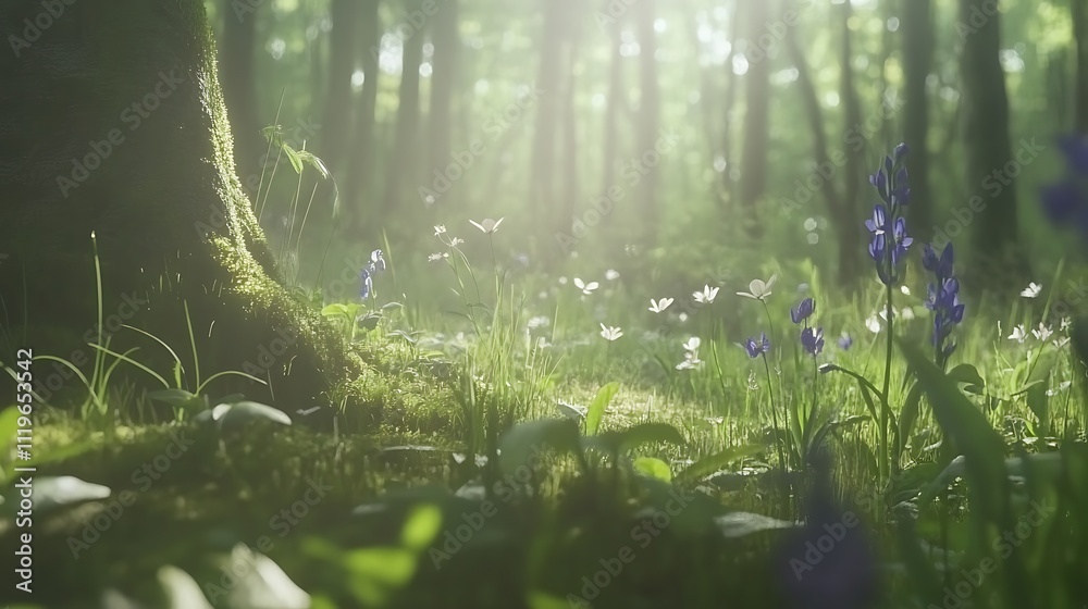 Sunlit Forest Floor Wildflowers Bloom Abundantly Sunlit Forest Floor Wildflowers Bloom Abundantly