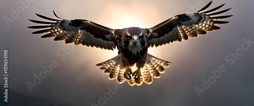 A hawk diving mid air its talons extended toward unseen prey photo