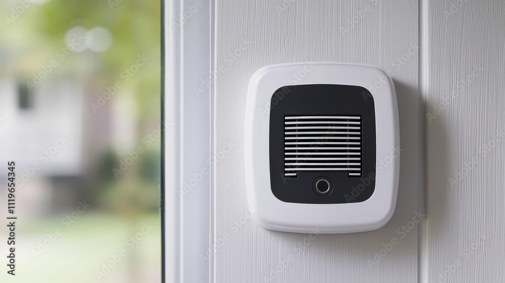 fire alarm concept. Smart device mounted on a wall for monitoring air quality and environmental conditions. fire alarm concept. Smart device mounted on a wall for monitoring air quality and environmental conditions.