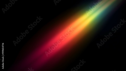 Rainbow ray light on black background. Crystal flare abstract effect.	

