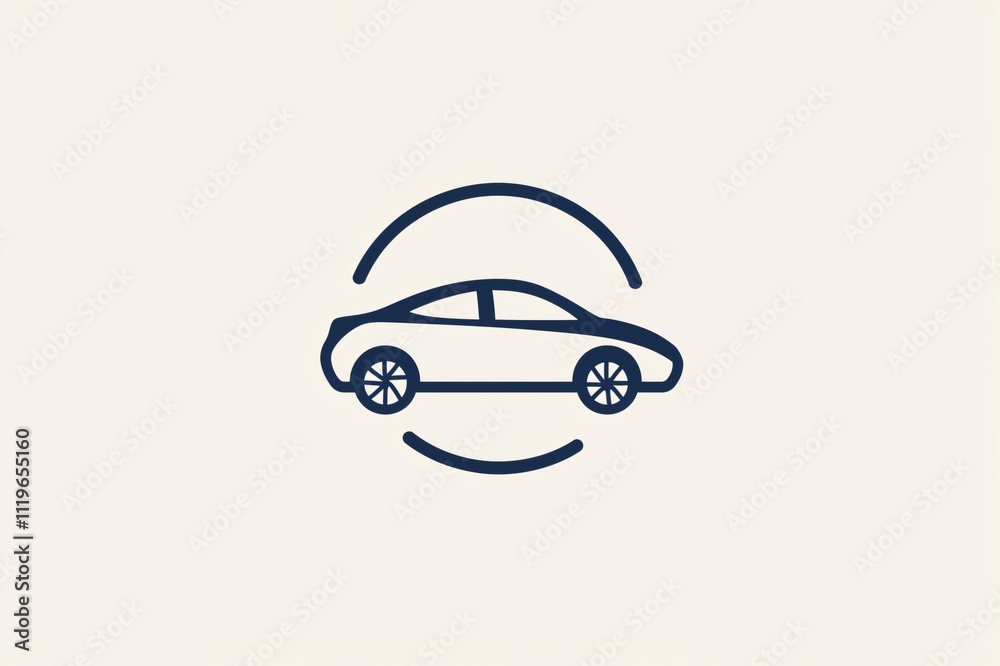 Minimalist car logo featuring a side view of a car enclosed in a circle made of two curved lines