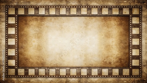 Aged Filmstrip Border on Vintage Paper Background for Nostalgia and Memory Projects