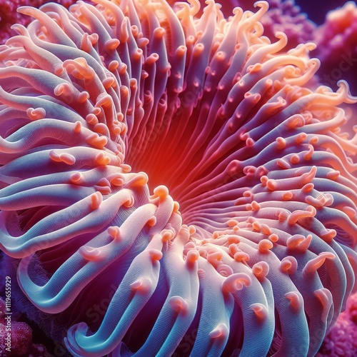 Coral Polyp Feeding Detail Illustrate the view of a coral polyp photo