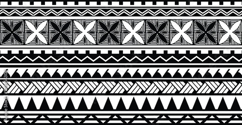 Polynesian tattoo tribal band design. Samoan tattoo tribal ornament border.
Decoration seamless pattern.
