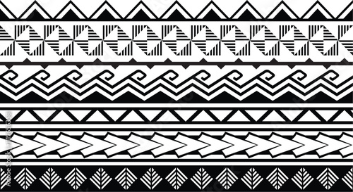 Polynesian tattoo tribal band design. Samoan tattoo tribal ornament border.
Decoration seamless pattern.