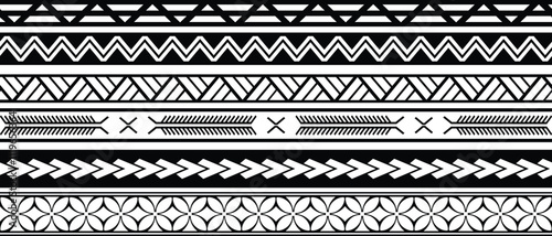 Polynesian tattoo tribal band design. Samoan tattoo tribal ornament border.
Decoration seamless pattern.