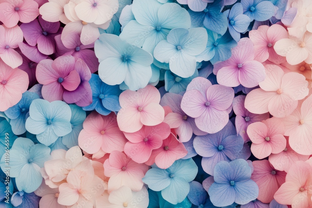 Obraz premium Colorful hydrangea flowers arranged in a vibrant display of pink and blue shades
