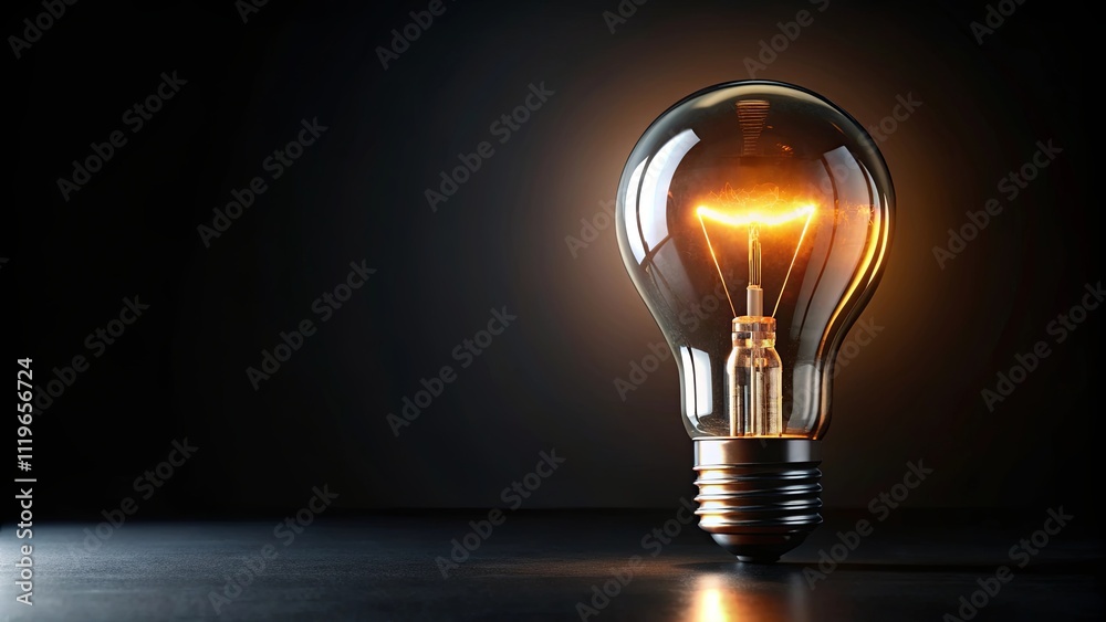 Illuminated Glass Bulb on Dark Surface A Symbol of Innovation and Inspiration Illuminated Glass Bulb on Dark Surface A Symbol of Innovation and Inspiration