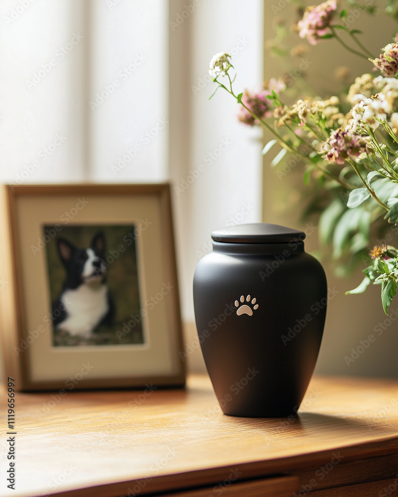 Elegant Ceramic Pet Urn with Paw Print Engraving Elegant Ceramic Pet Urn with Paw Print Engraving