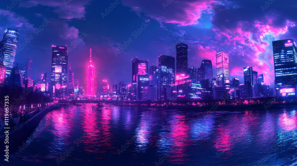 Fototapeta premium Futuristic Neon Cityscapes