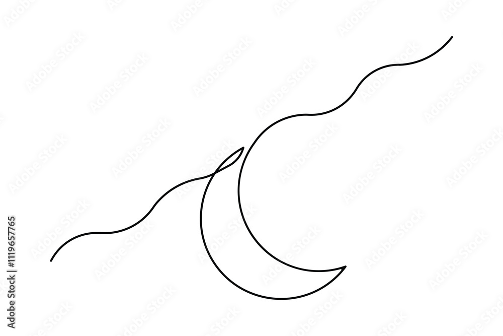 Obraz premium Moon symbol continuous one line drawing isolated of outline vector illustration