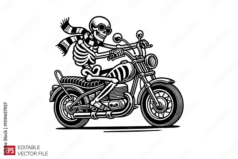 Obraz premium skeleton bikers riding motorcycle graphic flat illustration black and white design templates