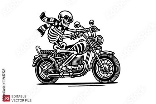 skeleton bikers riding motorcycle graphic flat illustration black and white design templates