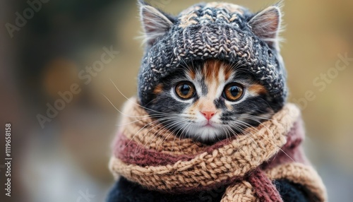 Wallpaper Mural A cute kitten bundled up in a scarf and warm hat. Torontodigital.ca