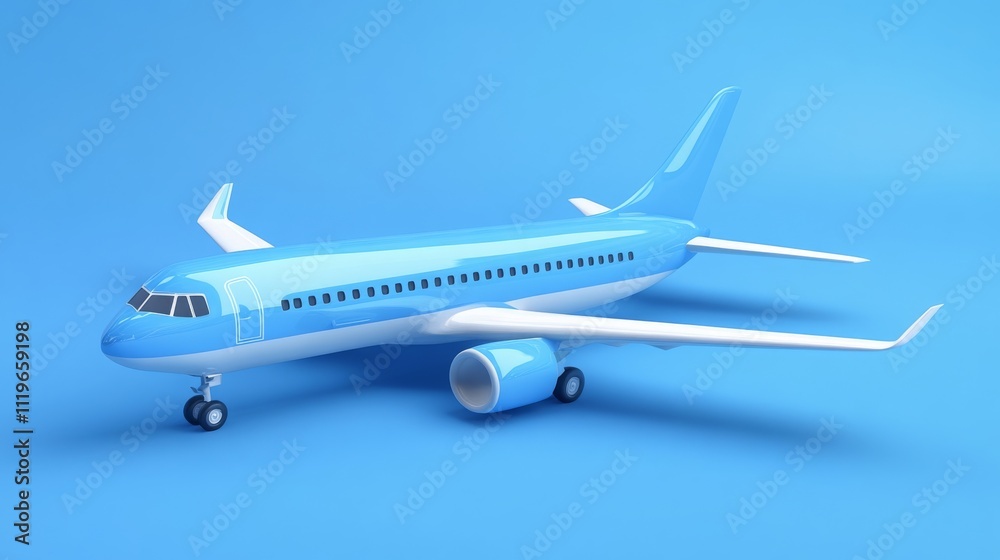 Fototapeta premium 3D airplane concept in blue background, representing air transportation and promotional banners.
