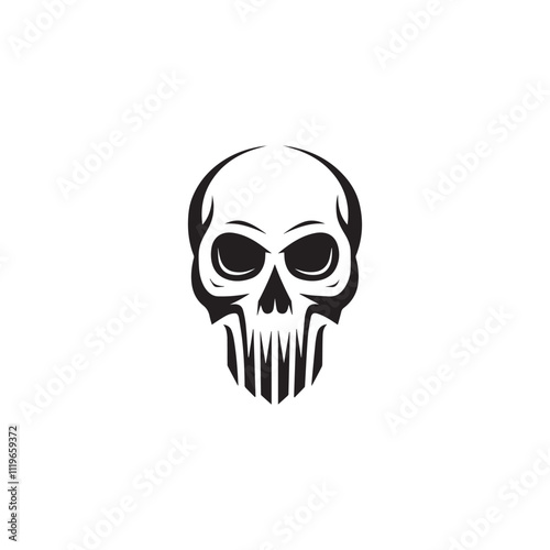 A black and white skull silhouette illustration vector design in white background.