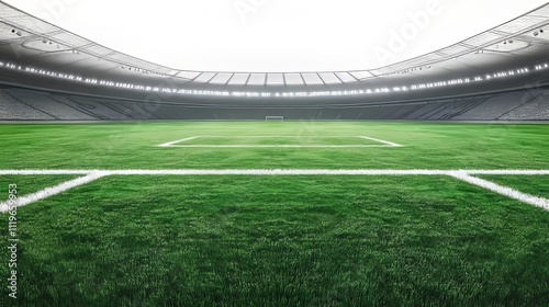 3D-rendered soccer stadium with an isolated white background.