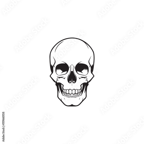 A black and white skull silhouette illustration vector design in white background.