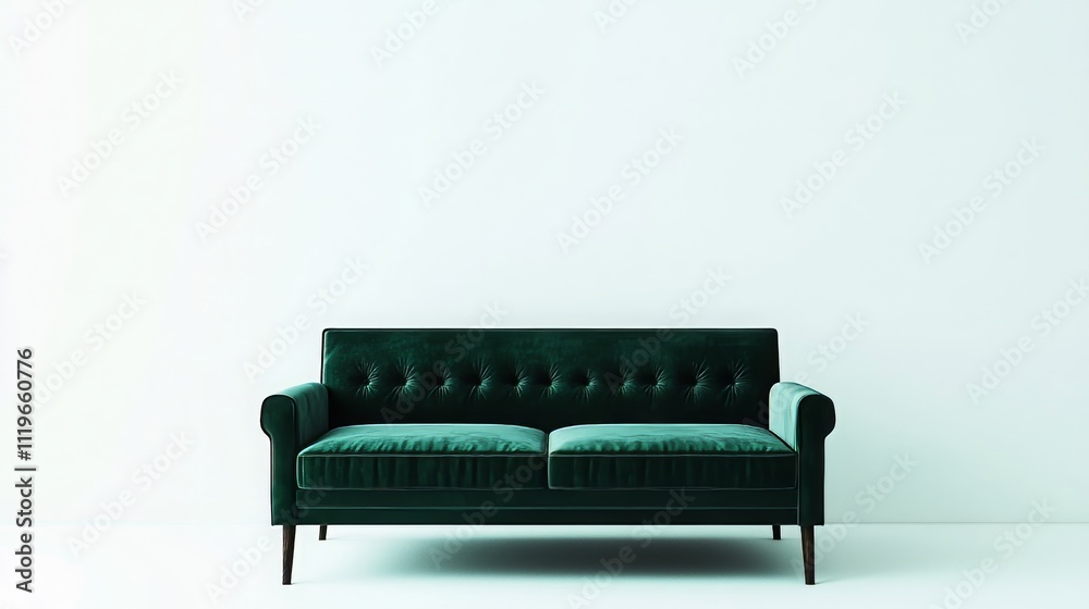 A simple couch placed in front of a white background A simple couch placed in front of a white background
