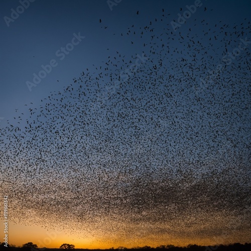 Wallpaper Mural "A flock of starlings forming intricate patterns against a twilight sky, with a golden field below." Torontodigital.ca