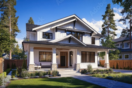 Charming craftsman style house white exterior two story home