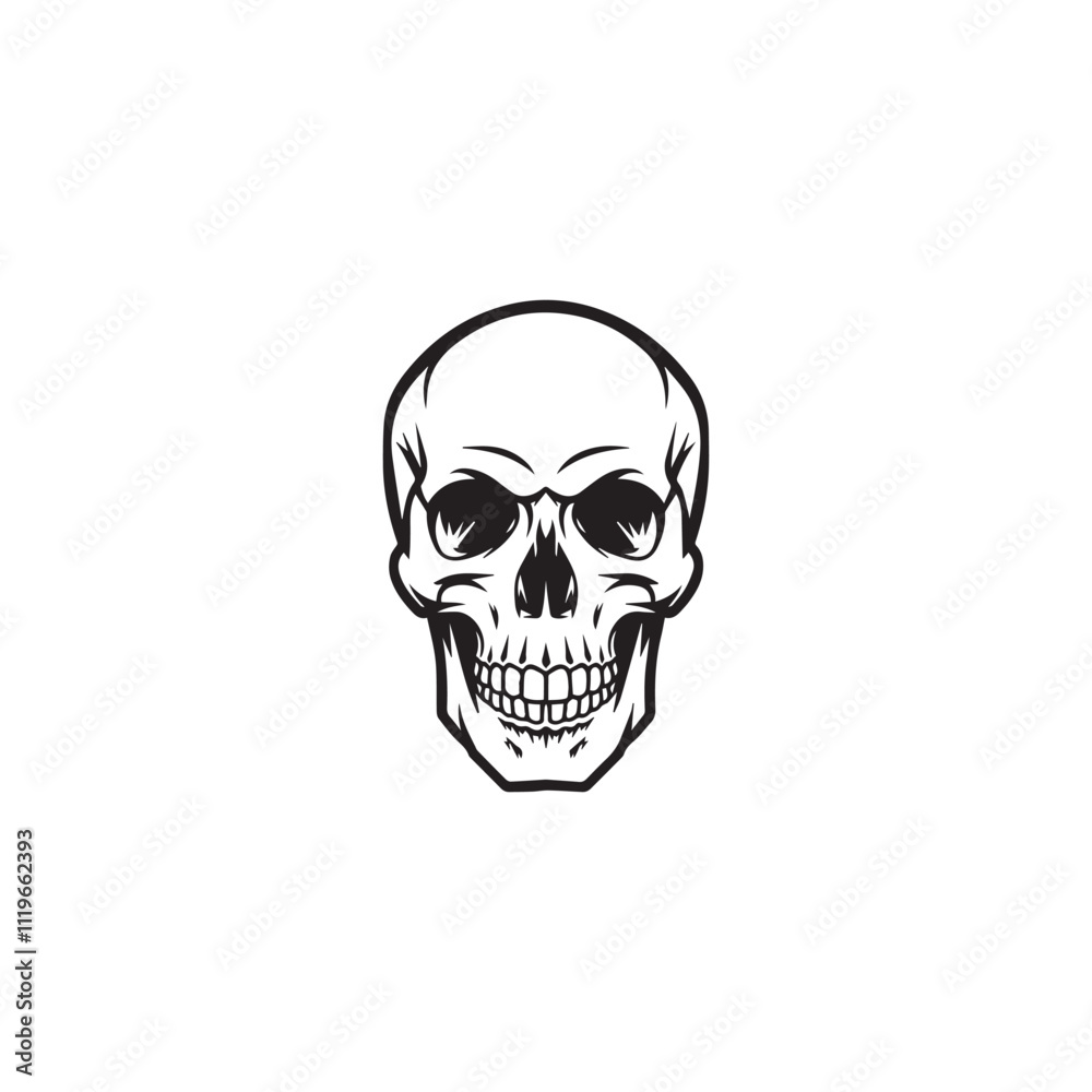 A black and white skull silhouette illustration vector design in white background. A black and white skull silhouette illustration vector design in white background.